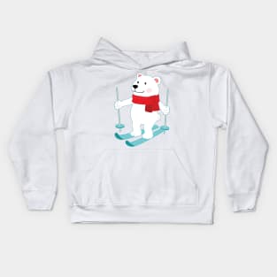 Lets Go Skiing with Mr Polar Bear this Merry Christmas Kids Hoodie